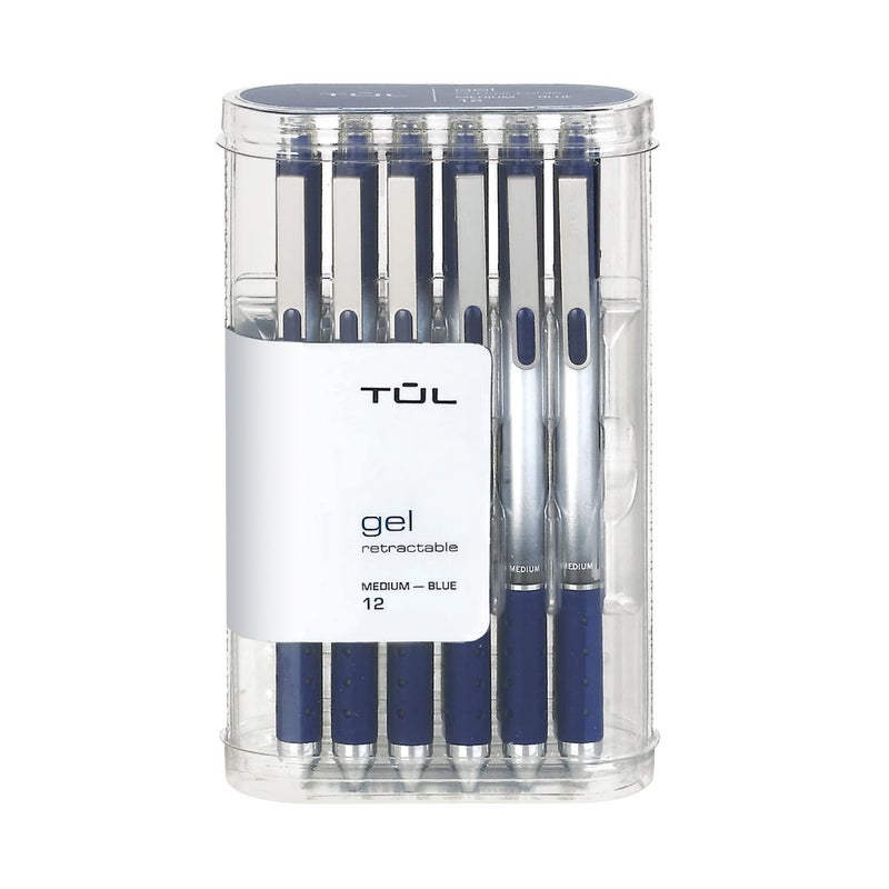 TUL Gel Pens, Retractable, Medium Point, 0.7 mm, Gray Barrel, Blue Ink, Pack Of 12 - Image 1